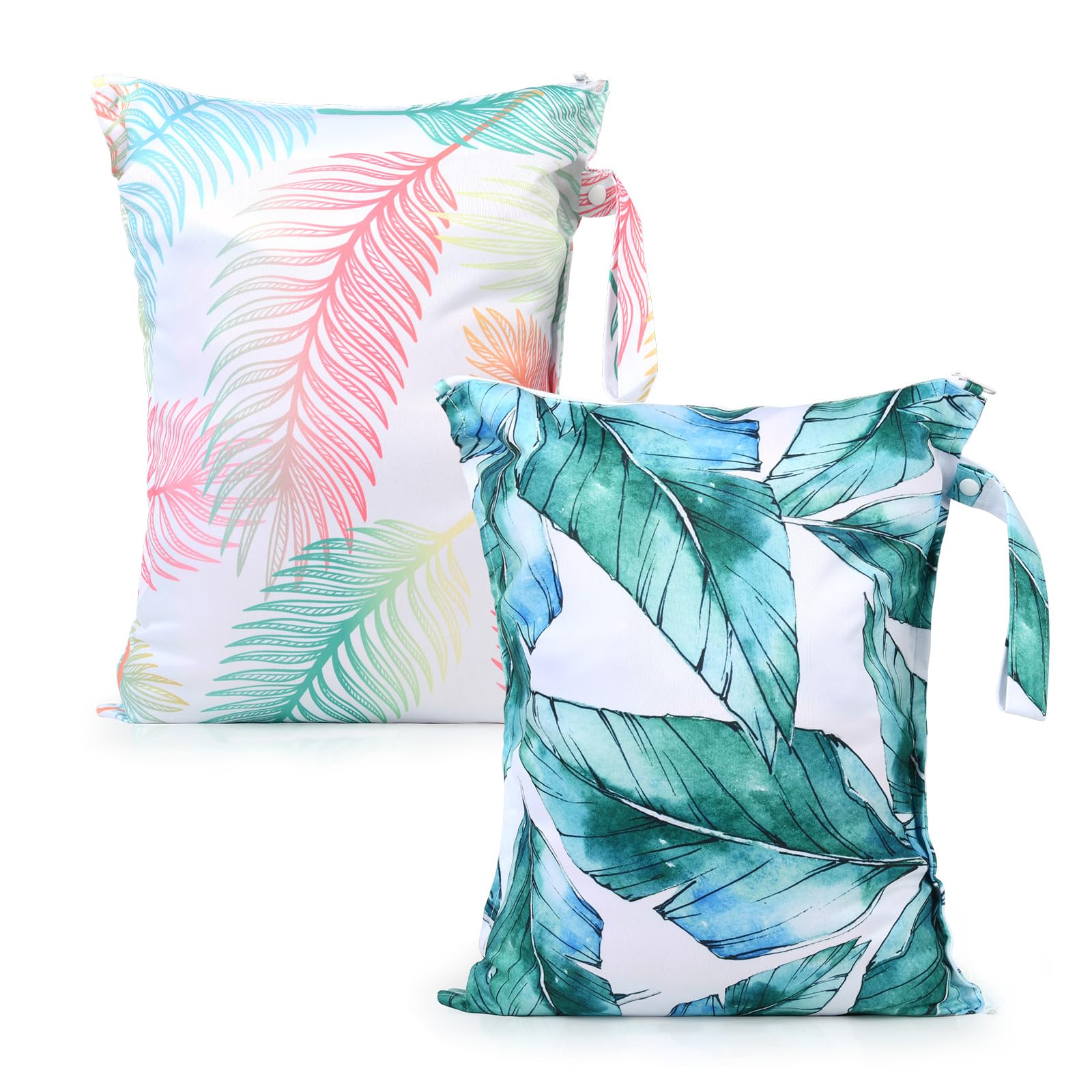 eaxin Waterproof Wet Bag for Baby,Travel,Swim Suit,Cloth Diapers,Pump Parts,Pool,Beach,Gym Clothes,Toiletry,Hook to Stroller,Daycare,Zipper Reusable Wetdry Packing Pouch-Jungle Palm Leaf Favors