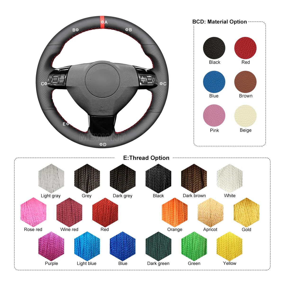 MEWANT Cousu à la Main Housse de Volant pour Opel Astra (H) / Signum/Vectra (C) Couvre Volant en Cuir Microfibre
