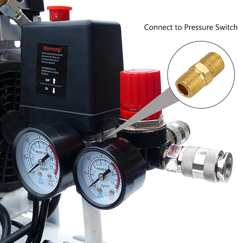 Preciva 1/4" Nyomásszabályozó Szelep - Légkompresszorokhoz, 175 PSI/12 BAR Nyomásmérővel - EU Szabvány, Fém Ház, 3 Csatlakozó, Fekete