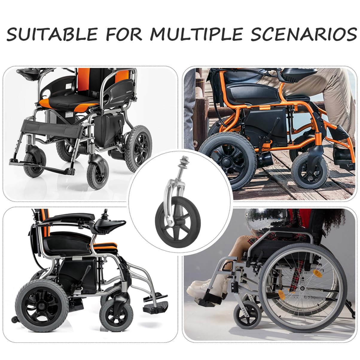 Ruedas Delanteras de Repuesto para Silla de Ruedas con Rodamientos 2 Piezas | Tubo de Acero y Goma, con Soporte Incluido, Recambio para Wheelchair, Mejora la Tracción Desplazamiento
