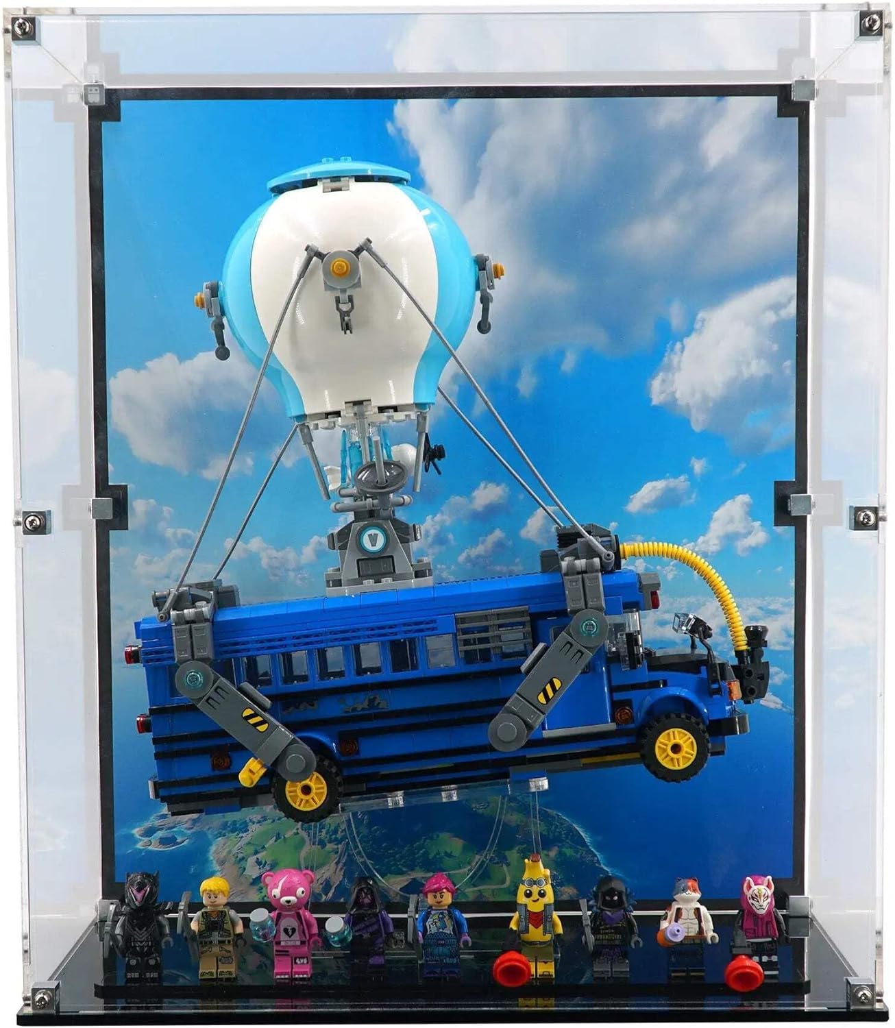 Display Case Compatible with Lego 77073 - Battle Bus - Acrylic Dustproof Showcase with Pre-Printed Background - Set Not Included