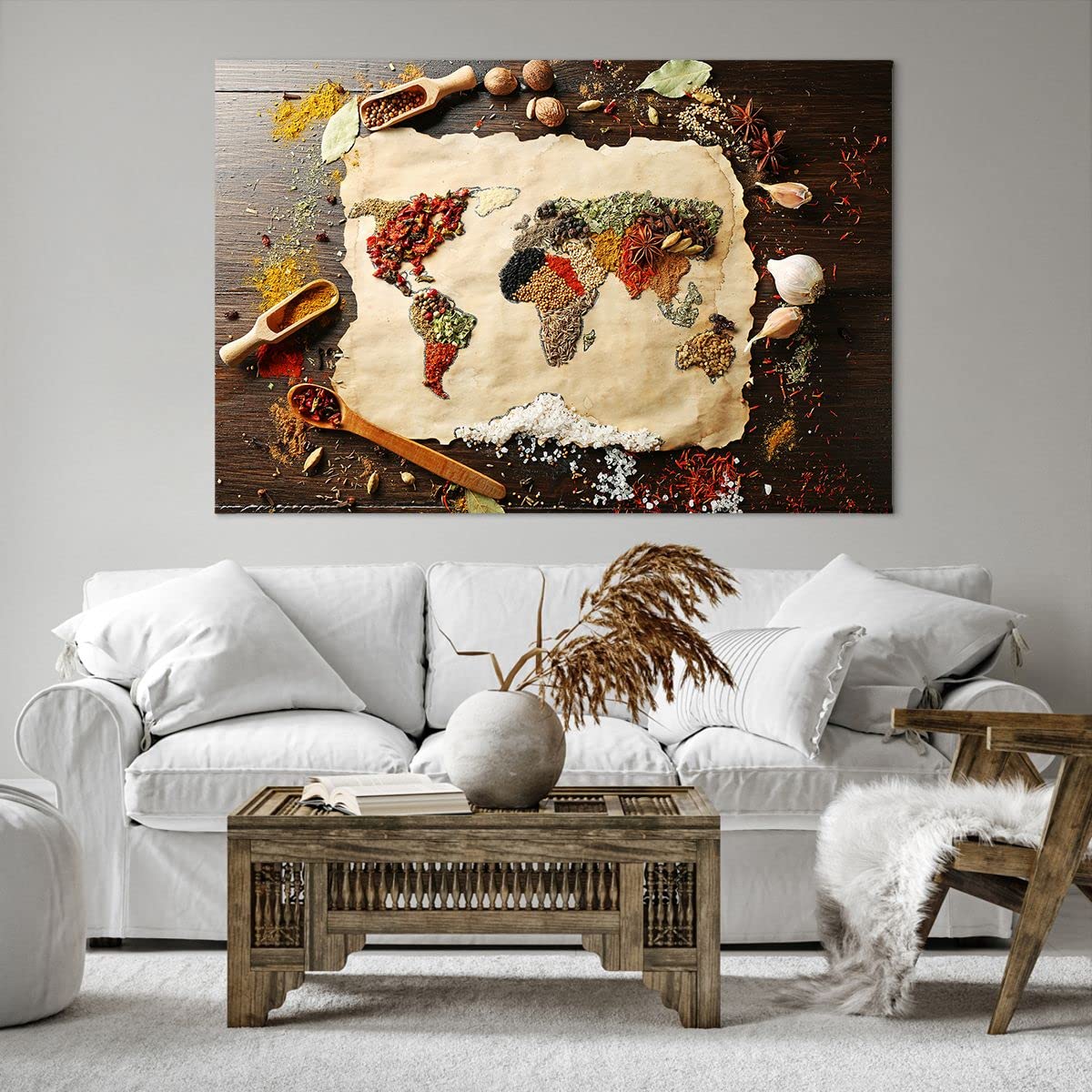 Tableau Carte Du Monde Sur Toile - Impression 120x80 Cm, Finition Satinée, Côtés Imprimés - Décoration Murale Salon, Chambre - 10