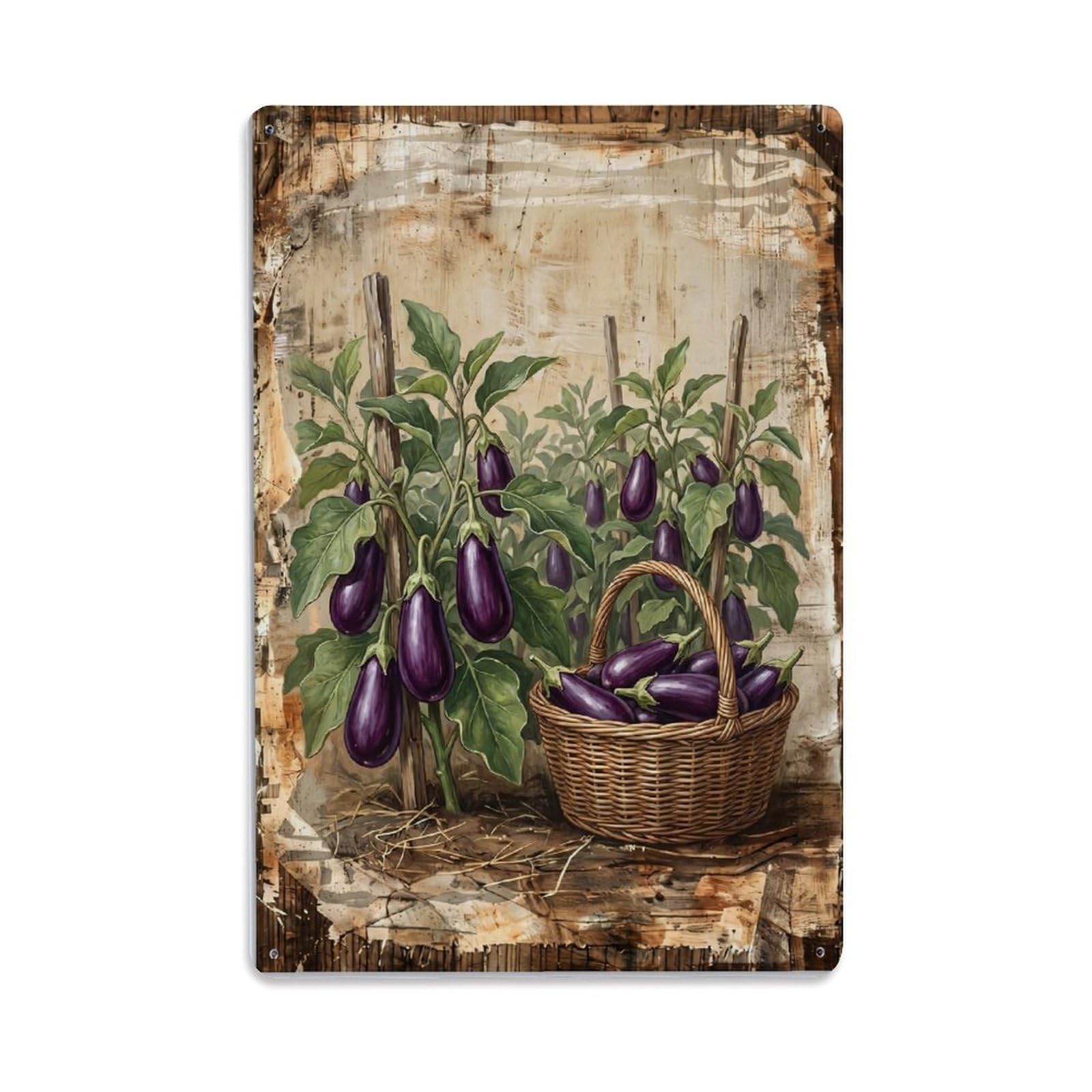 Eggplant Garden Purple Vegetable Countryside Farm Vintage Metal Tin Sign Plaque Wall Decor for Cafe, Club, Garden Metal Poster 8x12Inch