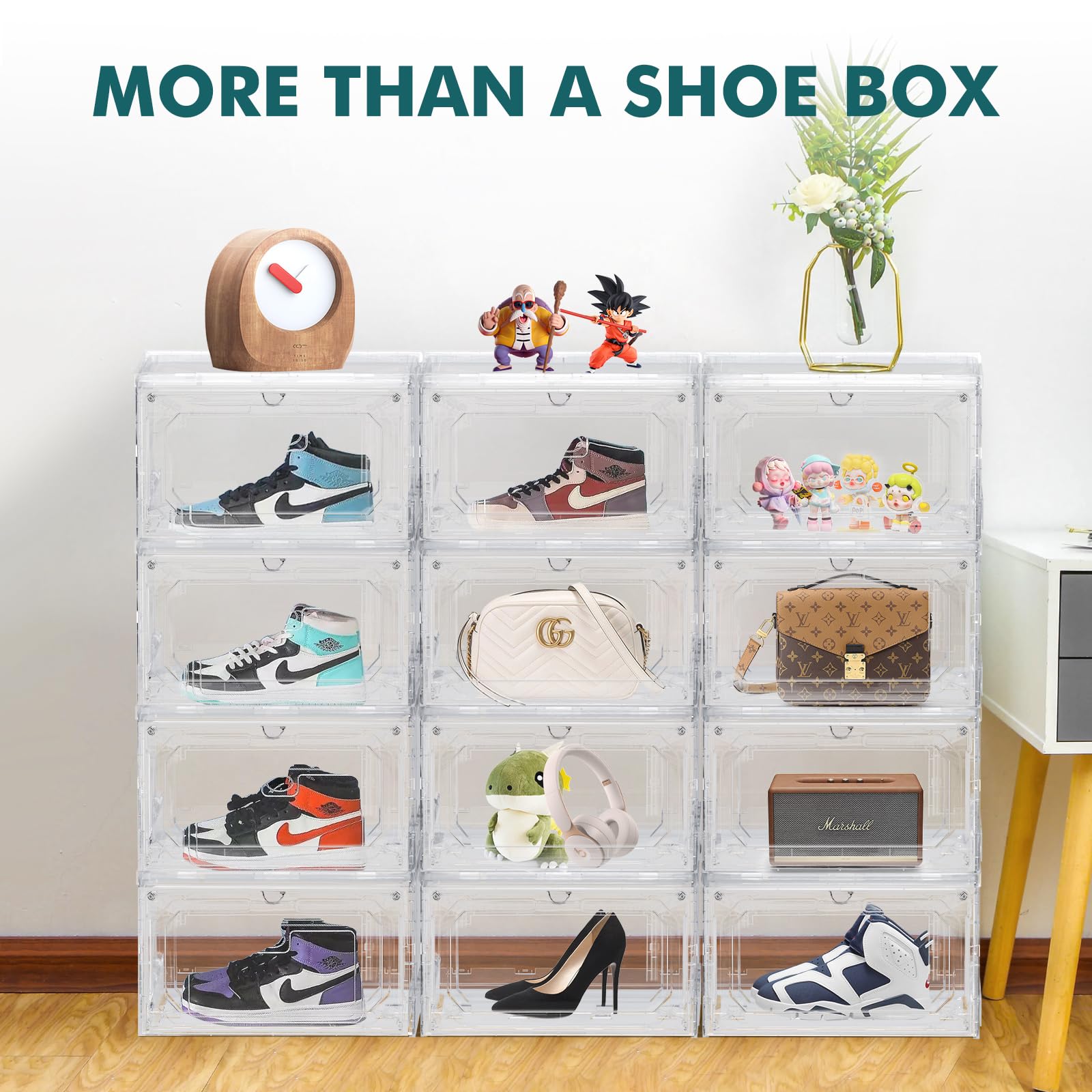 7 Stück Stapelbare Schuhboxen Aus PP – Transparent, Mit Klappdeckel, 27,5x18x9,5 Cm, Faltbar & Platzsparend