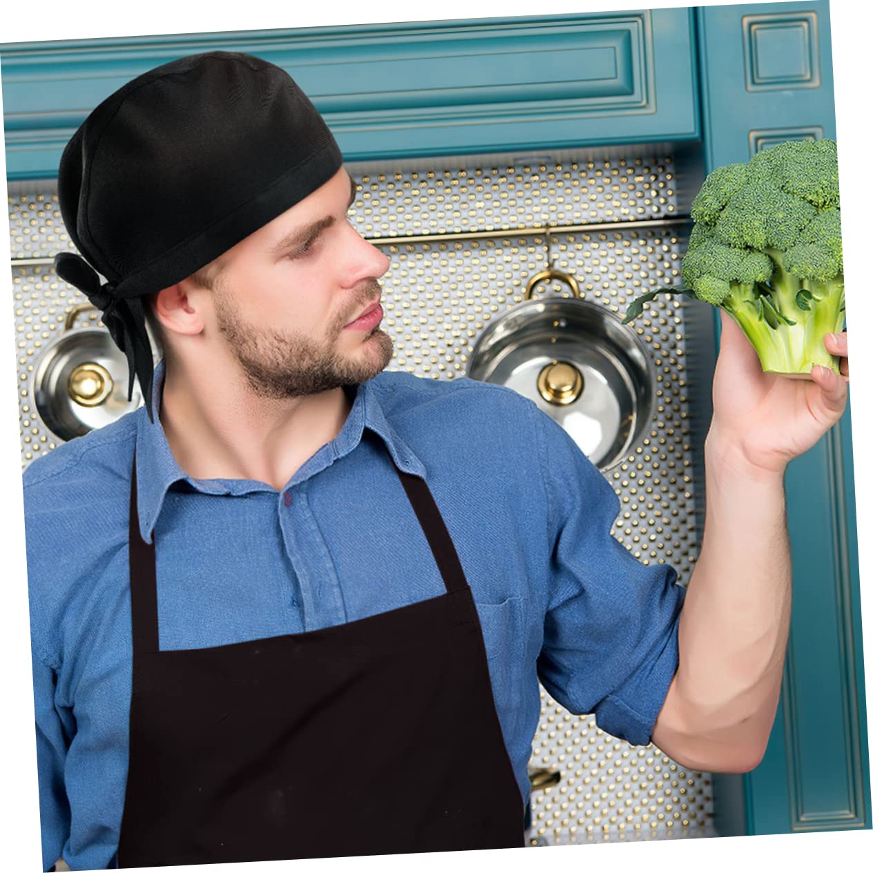 8 Gorros de Chef Diseño Simple Estilo Japonés Negro de Algodón Unisex Elásticos y Cómodos para Cocina y Comedor para Profesionales
