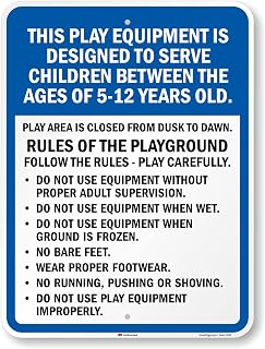 SmartSign 24" x 18" 'Equipment Designed To Serve Children Ages 5-12, Rules Of Playground' Metal Sign, 80 mil Aluminum, 3M Laminated Engineer Grade Reflective, Blue/Black/White, USA-Made
