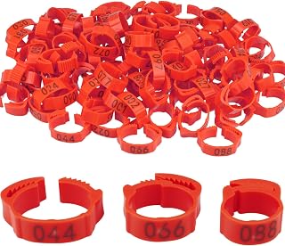 100PCS Adjustable Poultry Leg Bands – Numbered Chicken Leg Rings 001-100, 14-22mm Diameter, Reusable Plastic Identification Rings for Chickens, Ducks, Geese, and Birds (Red)