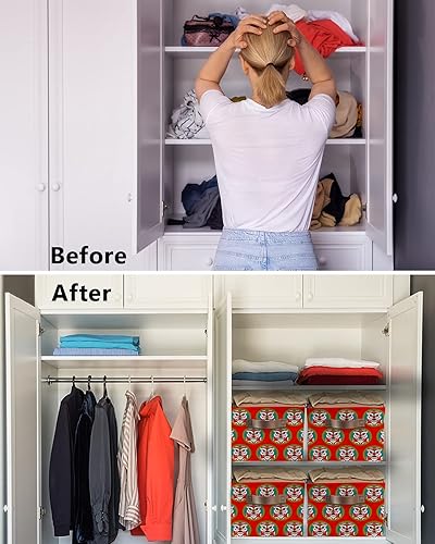 Miniatura 3 de Cesta de almacenamiento de danza de león de estilo chino para organizar estantes, cajas de almacenamiento plegables con asa, cesta de lona de arte