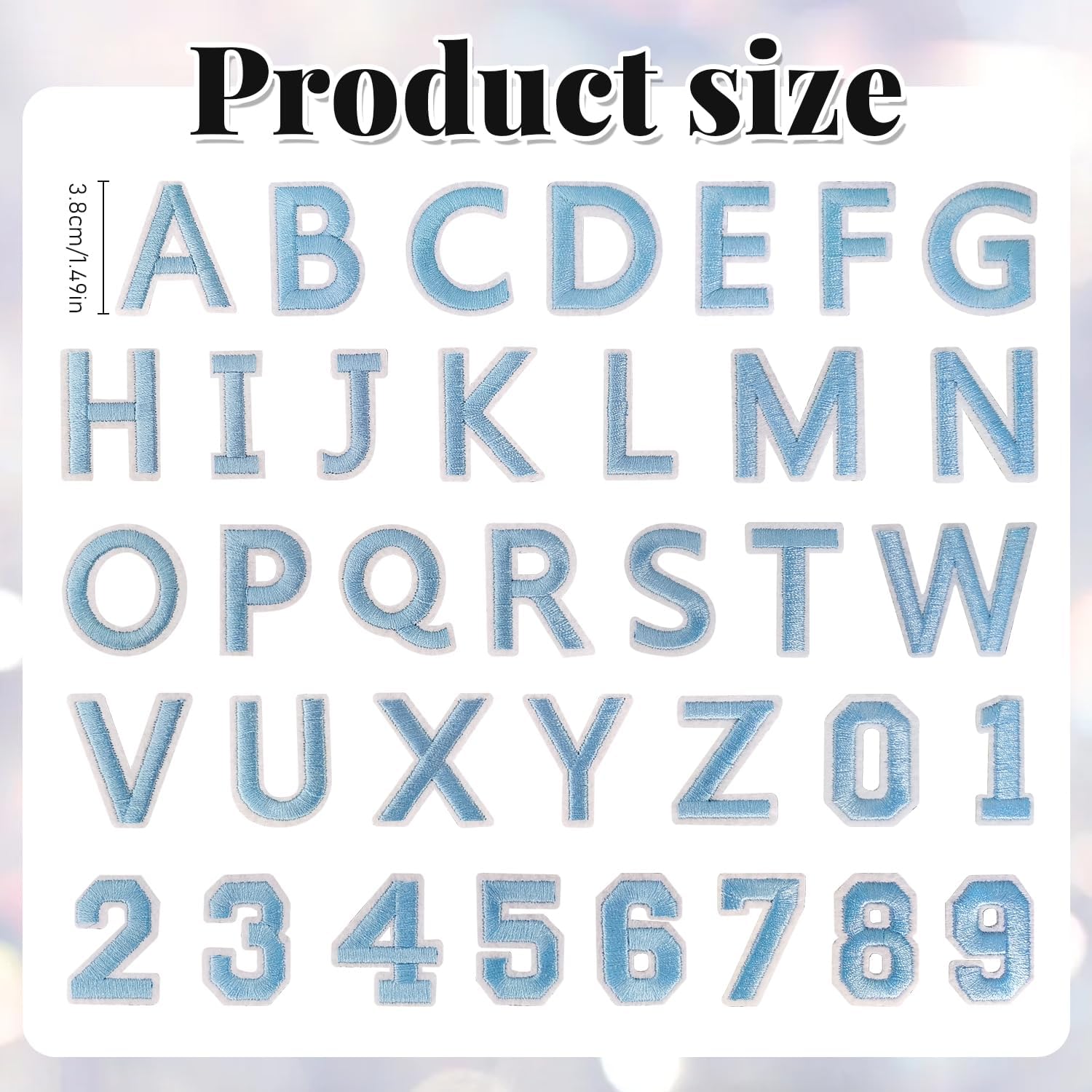 SYLVASS Light Blue Iron on Letters and Numbers Patches, Embroidered Letters and Numbers Patch for Clothing Hats Backpacks Stocking, 72pcs image 2
