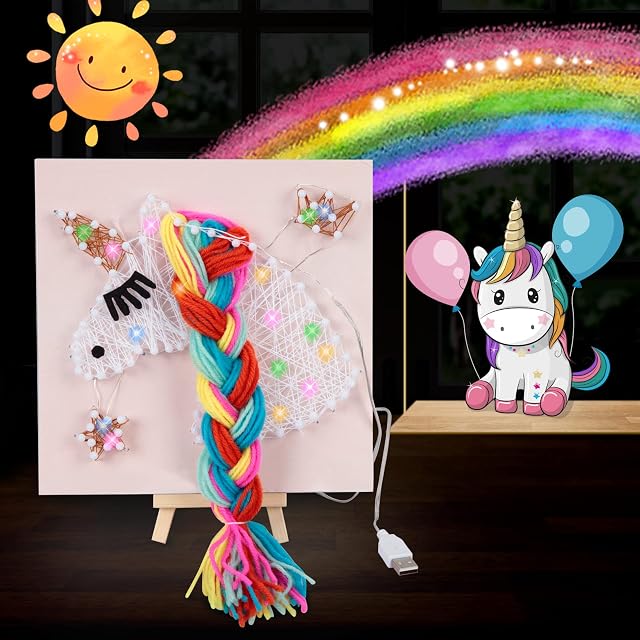 APODESS Unicorn String Art Kit with LED Light for Kids, Girls Creative Unicorn Craft Make Your Own Room Decor DIY Unicorn Gifts for Girls Children Ages 7 8 9 10 11 12+