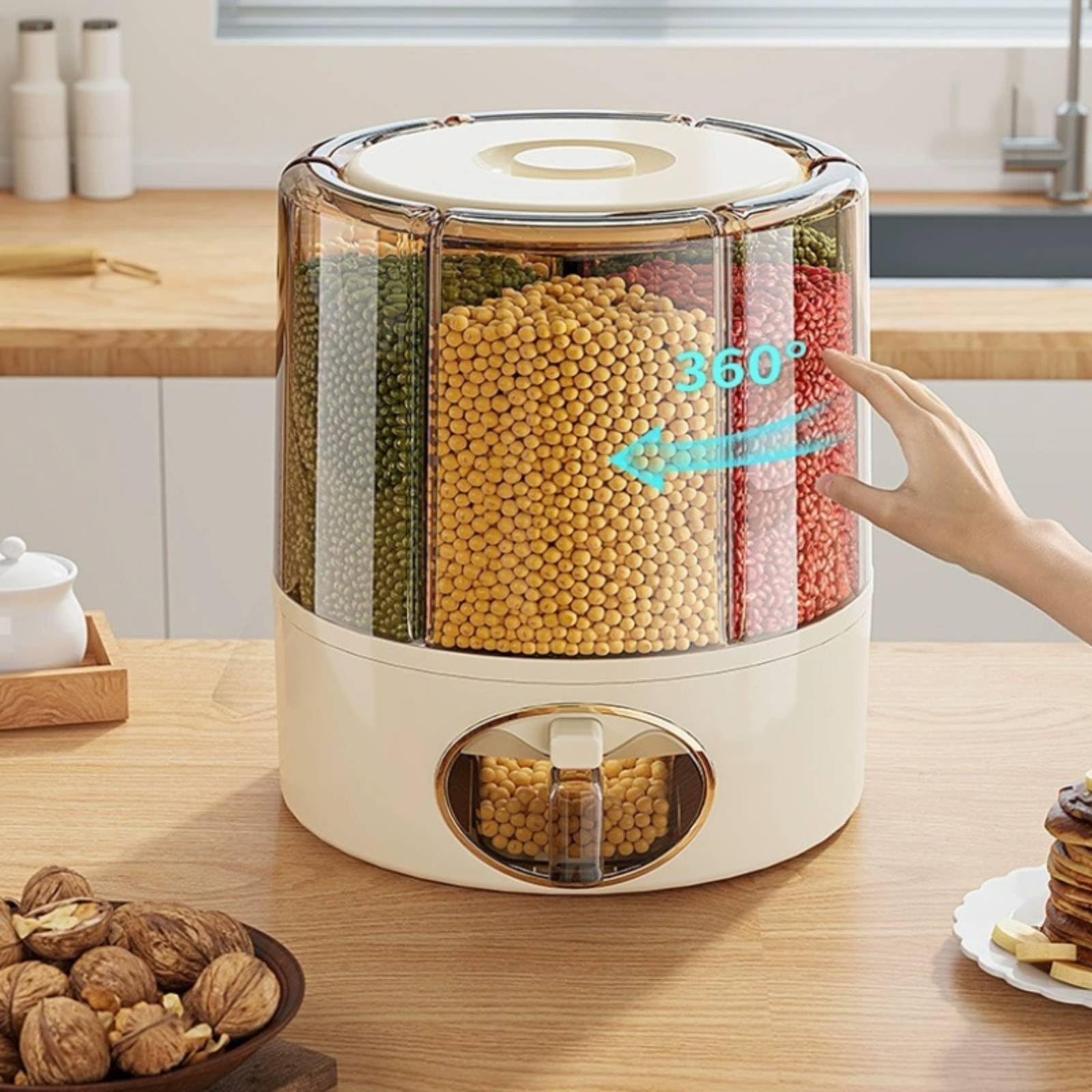 Yajuyi Dispenser di Cereali Contenitore Dosatore tore Organizer Rotante Compatto in PP Trasparente Struttura Sigillata Antiumidità Rotazione Fluida per, Cream, L