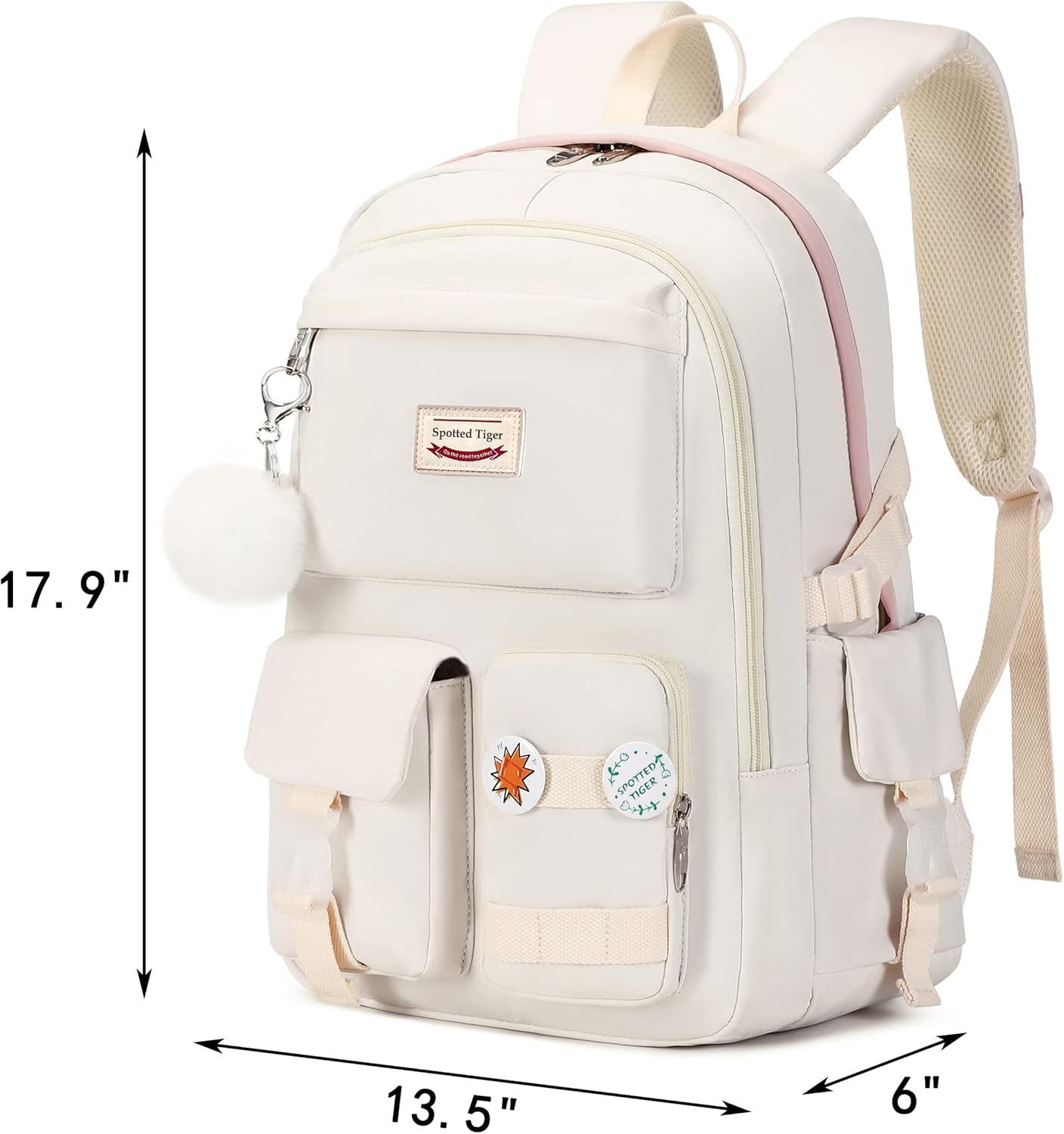 Spotted Tiger Girls Backpack Aesthetic Backpack for Teen Girl Cute School Bag Bookbag Anime School Backpacks for Girls (White) - Image 6