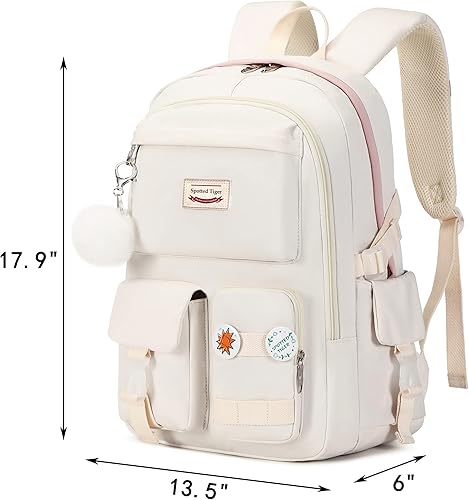 Miniatura 6 de Spotted Tiger Mochila estética para niñas adolescentes y niñas, bonita mochila escolar para libros, mochila escolar de anime para niñas, Blanco