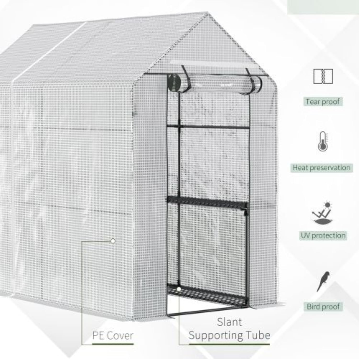 47.25" X 73.25" X 74.25" Walk-in Greenhouse, Outdoor Portable Plant and Flower Planting Greenhouse, Gardening Greenhouse, Planting Shed, with Roll-up Door and 4 Shelves, White