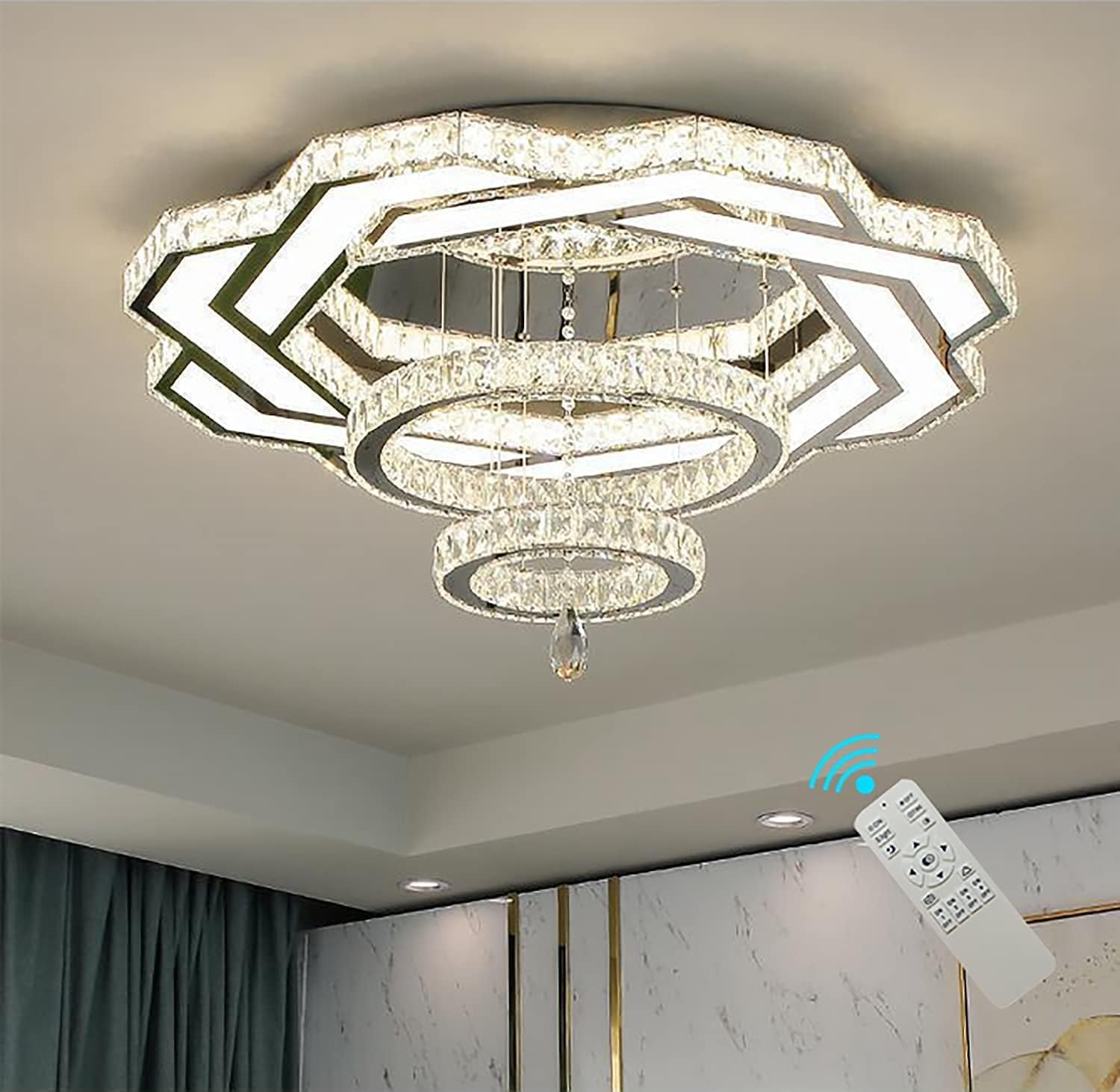 23.6inchess Modern Crystal Large Chandelier lamparas de techo Round Ring Dimmable Lighting Ceiling Lamps Round Shandaler for Bedroom Dining high Ceiling Chandeliers - - 