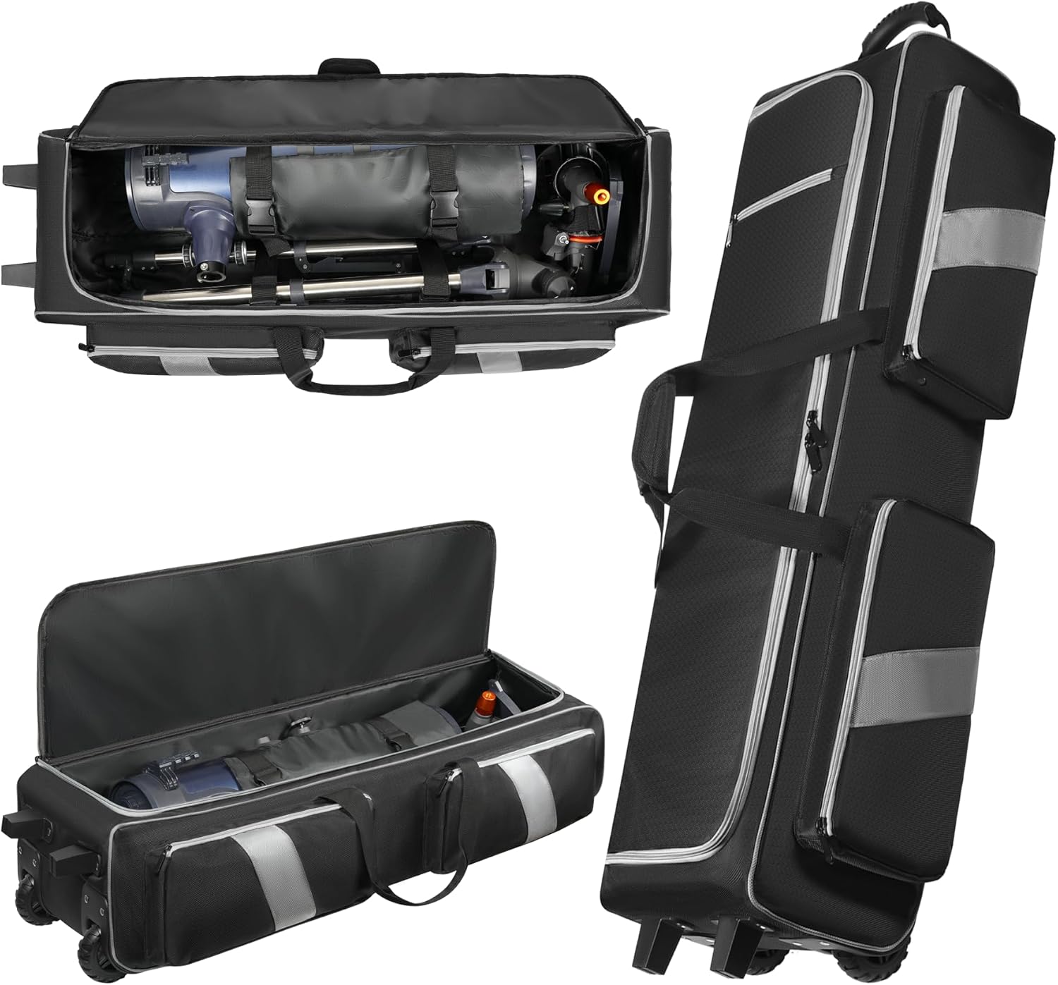 Telescope Bag with Wheels, 40'' Large Capacity Rolling Telescope Case and Shock-Absorbent Padded, Telescope Carrying Cases with Multi-pocket for Multipurpose Telescope Bag & Accessories