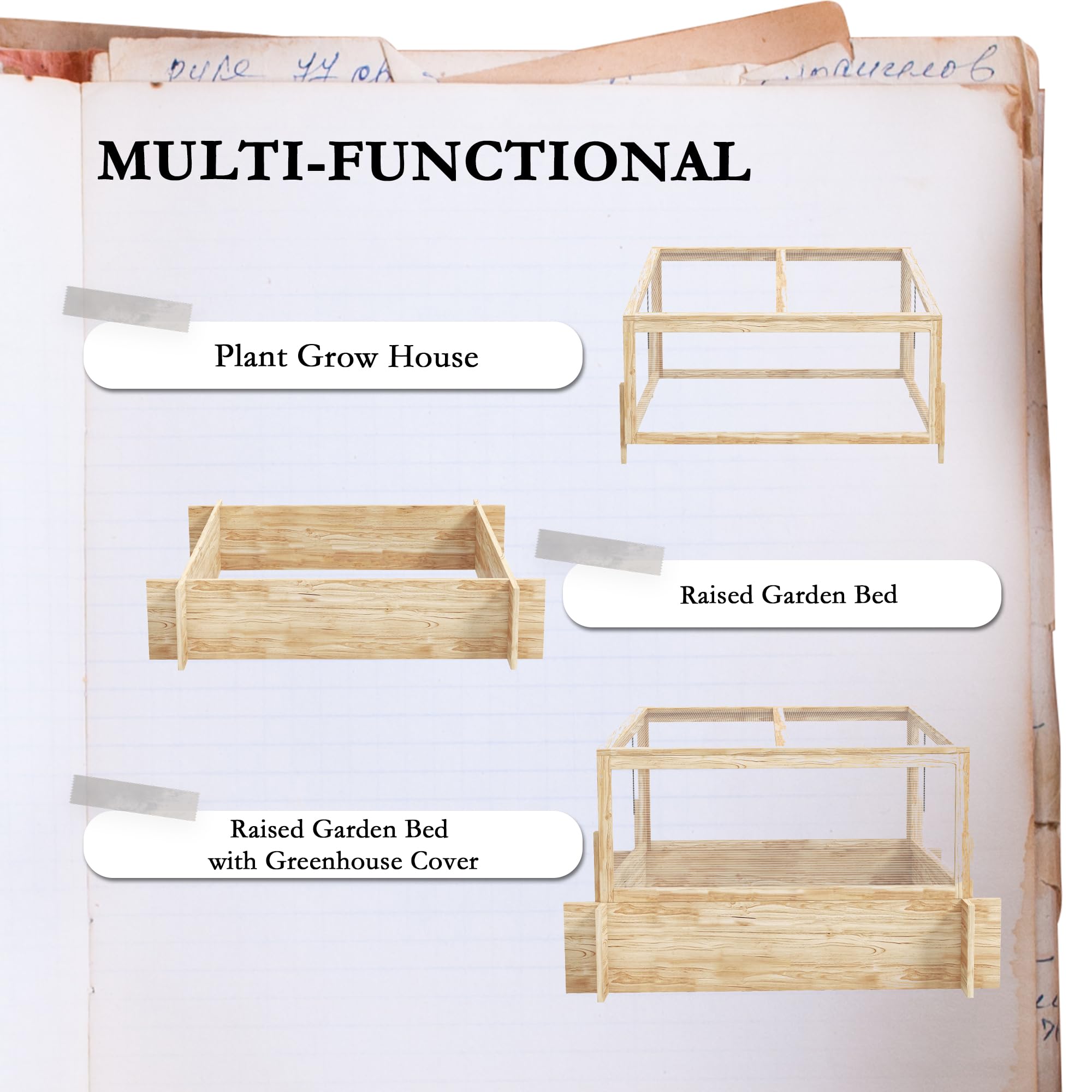 Outsunny Jardinera elevada con Invernadero y Tapa abrible, Jardinera elevada de Madera para Verduras, Flores y Hierbas, 98x98x63.5cm | Maceta elevada de madera, parte superior que se puede abrir, para verduras, flores y hierbas