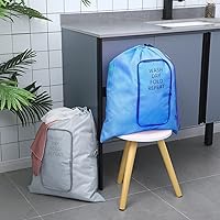 Vista 6 de 2 piezas de bolsa de lavandería de viaje, lavable, para ropa sucia, con cordón y cremallera para maleta, 22 x 18 pulgadas (negro, azul, clásico)
