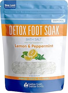 Detox Foot Soak Salts 32 Ounces with Lemon, Peppermint, Lavender Frankincense Essential Oils BPA Free Pouch with Easy Pres...