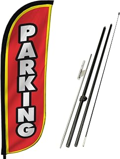 LookOurWay Feather Flag Set - 5ft Tall Advertising Banner Flag with Pole Kit and Ground Spike for Business Promotion - Parking