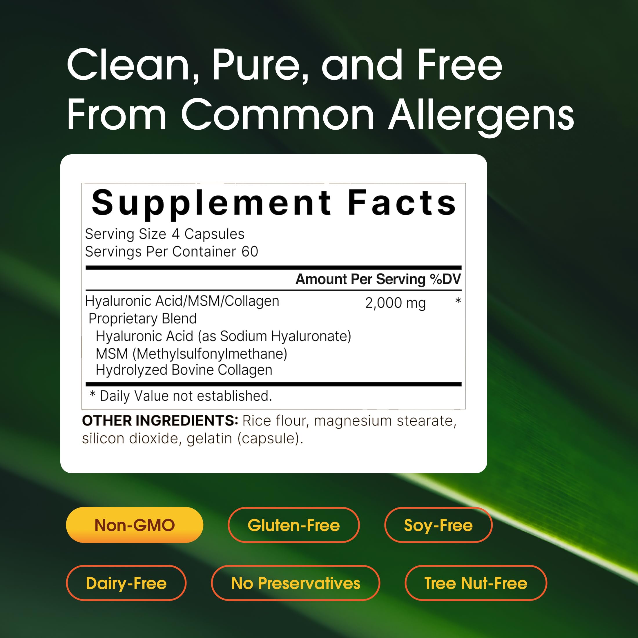 NatureBell Hyaluronic Acid 2,000mg with Collagen & MSM - 240 Capsules - Skin Hydration, Hair, Nail & Joint Support - Water Soluble Formula for Easy Absorption* - Non-GMO & Gluten-Free — Amazon image 3