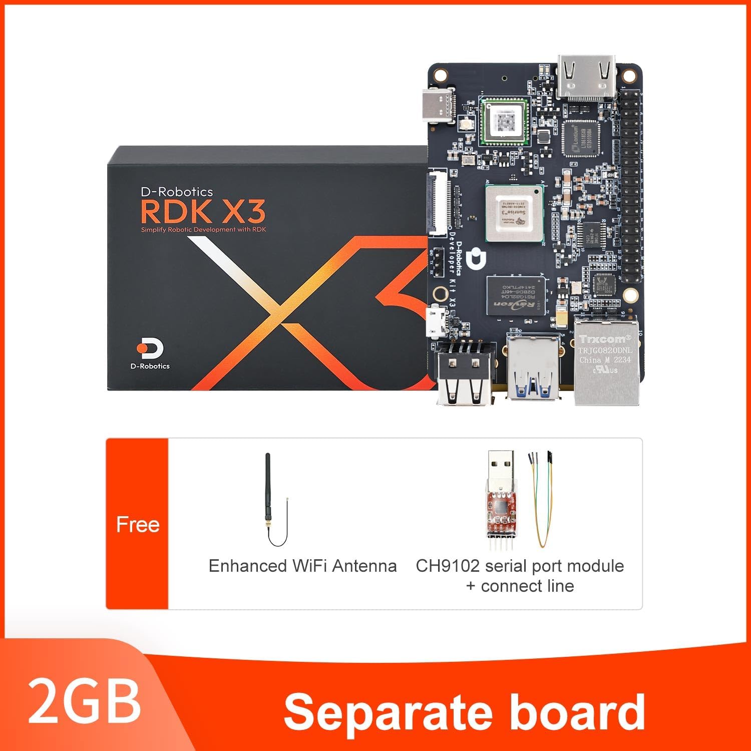 Yahboom Robot Develop Kit RDK X3 2GB/4GB RAM Development Board ROS2 LiDAR ROS Robot Development,Ubuntu,with Wireless Antenna,Serial Port Module Support CSI Cam (2GB)
