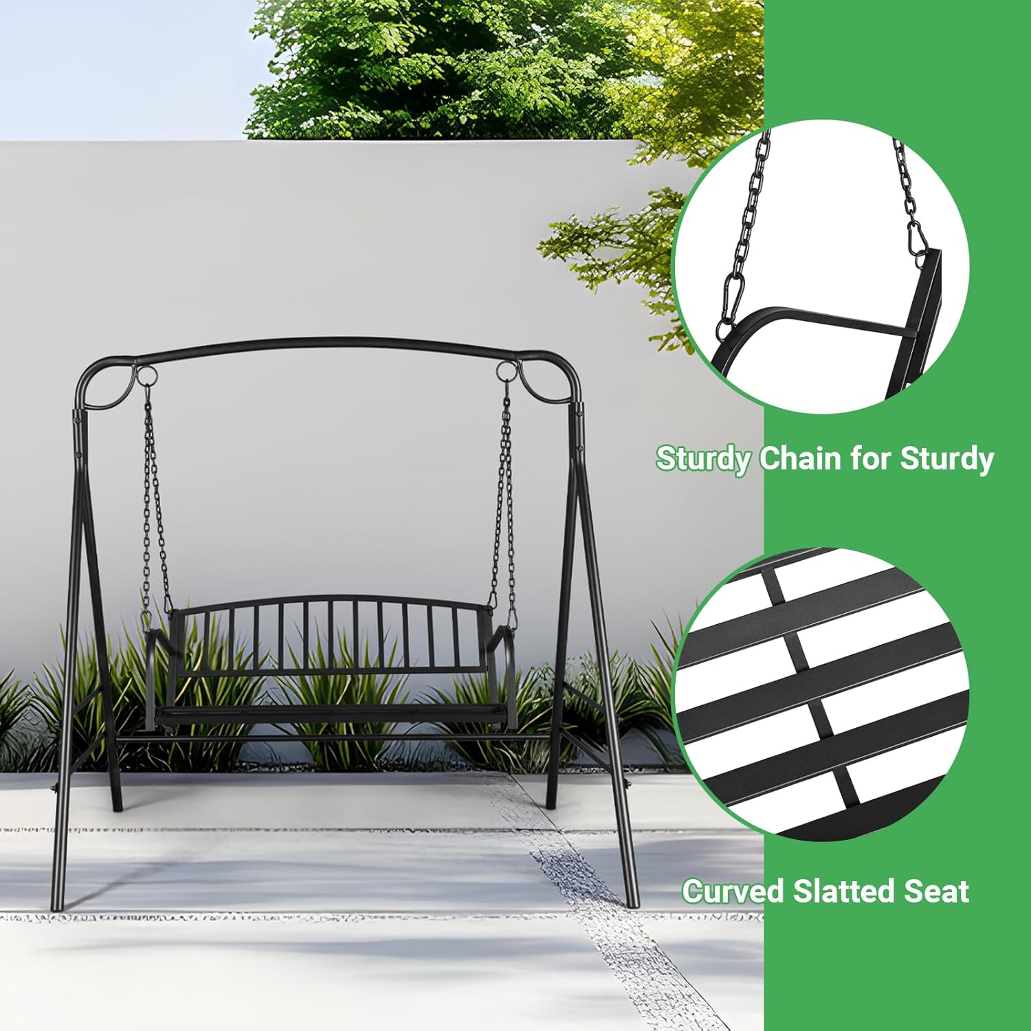 2-Person Metal Porch Swing, 47" Wide Outdoor Hanging Bench with Adjustable Chains, Heavy Duty 550LB Capacity, Perfect for Patio, Garden and Balcony