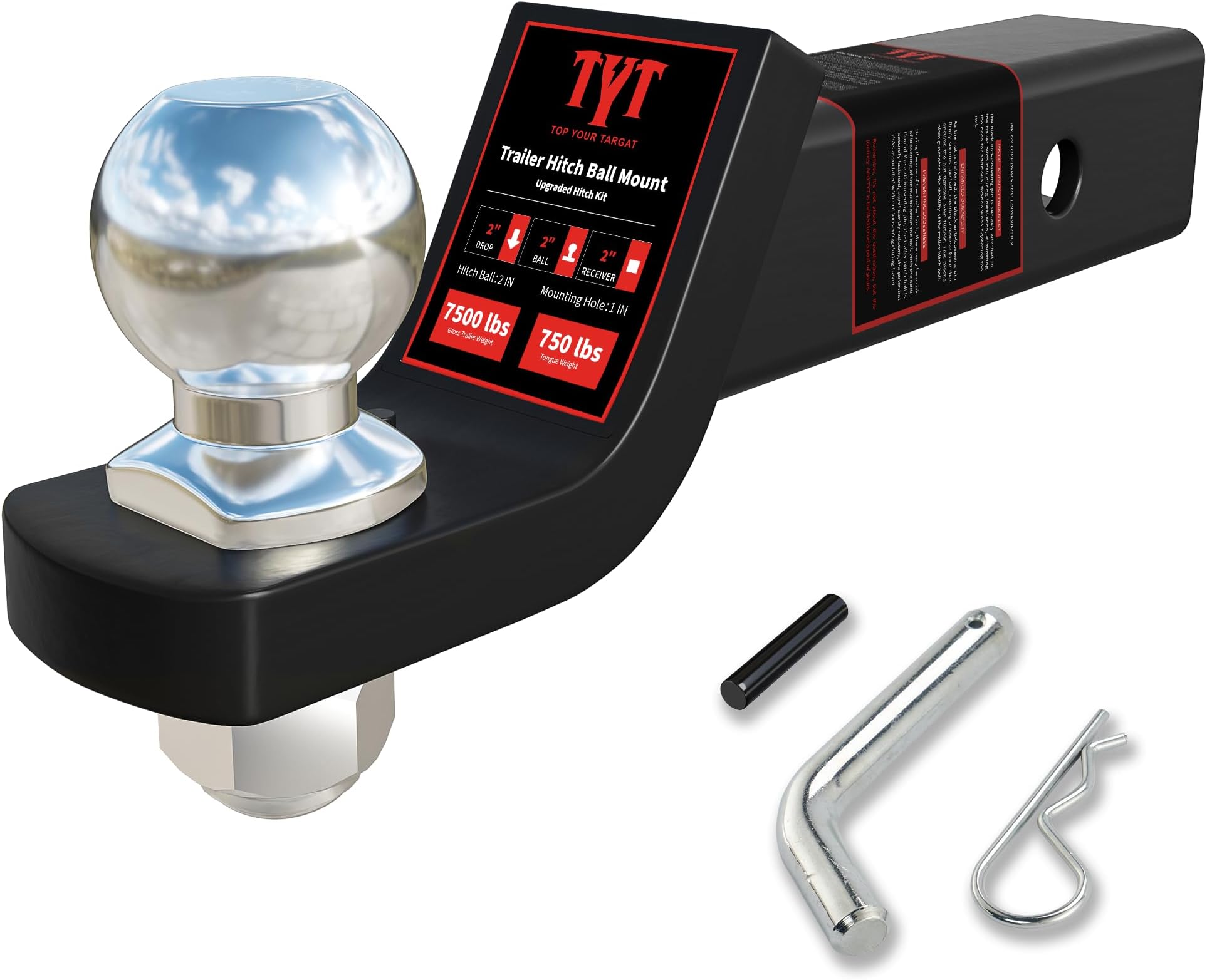 CURT 45036 Trailer Hitch Mount with 2Inch Ball & Pin, Fits 2in Receiver, 7,500 lbs