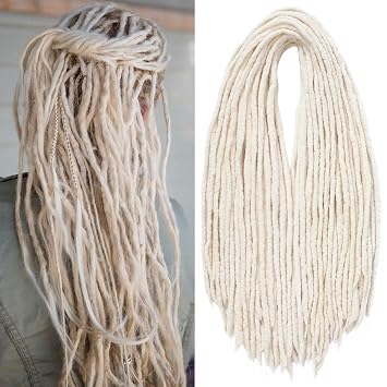 Double Ended Wool Dreadlock Extensions 20 Inch 20 Strands White DE Dreads Soft Dreadlock Extensions Handmade Reggae Style Braid in Synthetic Dreads for Women Men