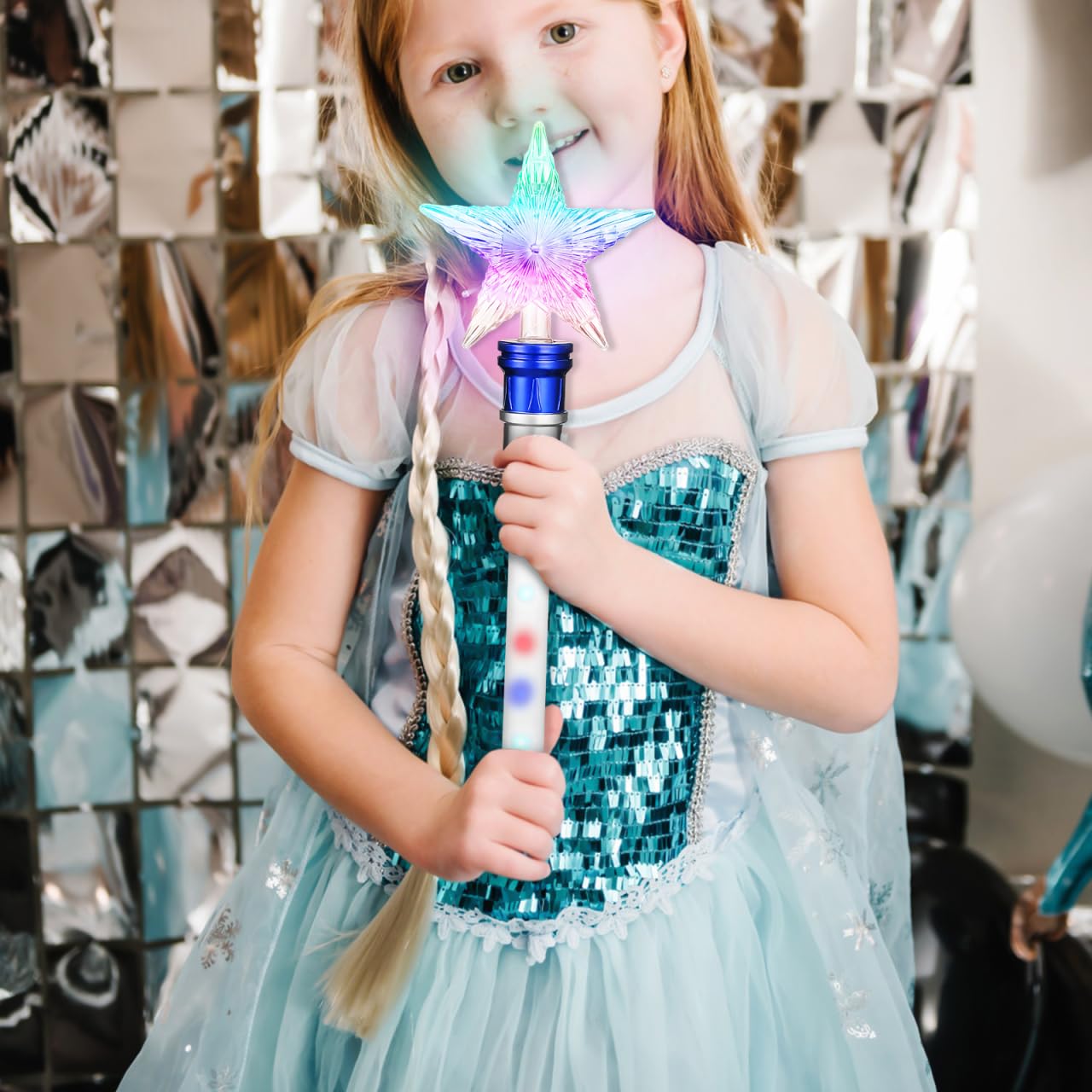 Amosfun Baguette ÉToile Lumineuse Tournante LED 37Cm pour FêTes Concerts Et Support Fans avec ÉToile Brillante Qui Tourne Et Couleurs VariéEs