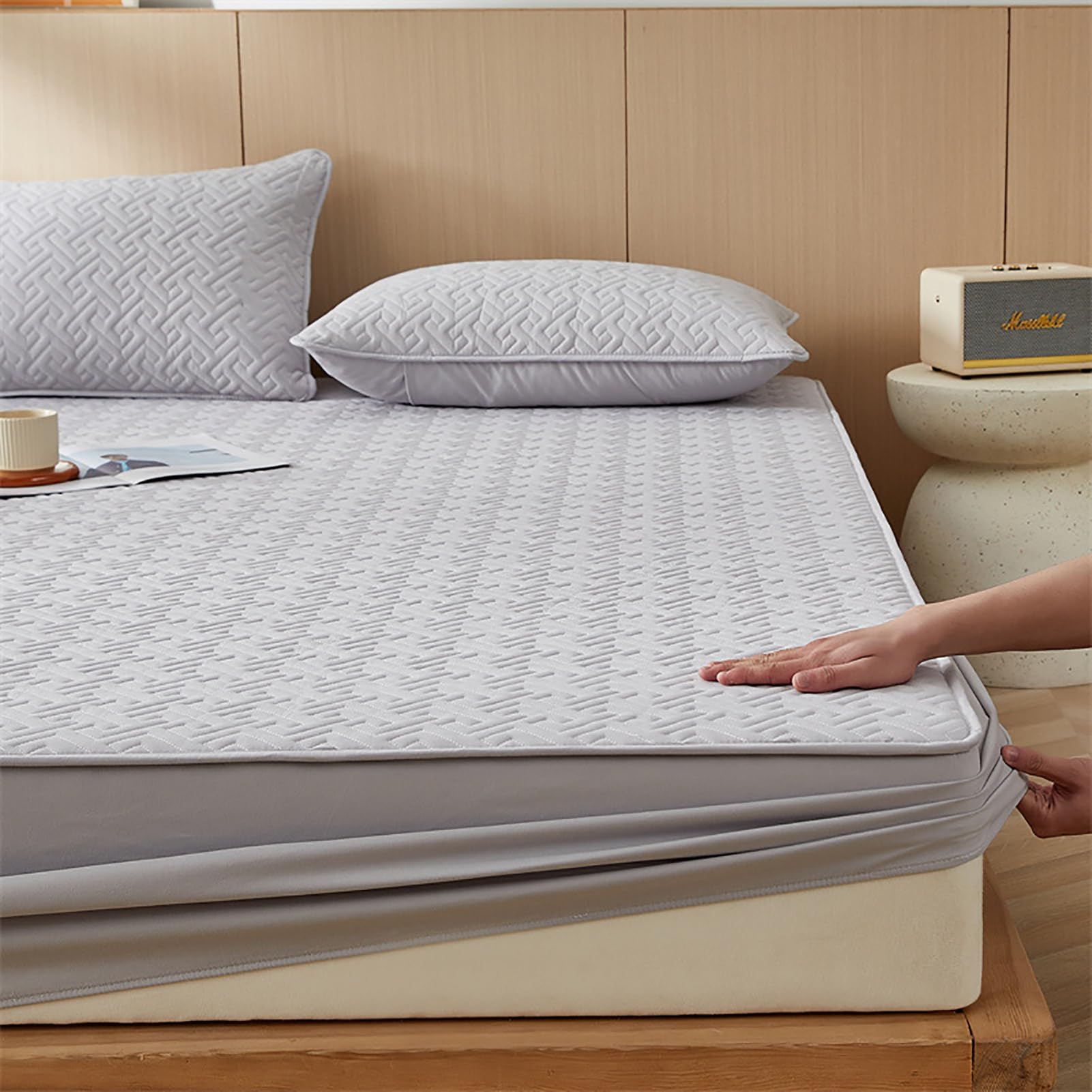 Genérico Funda De Colchón Sábana Ajustable Protector De Colchón De Color Liso Protector De Colchón Grueso Bolsillo Profundo hasta 30 Cm Suave Transpirable Lavable,Gris,150x200cm(59x79inch)