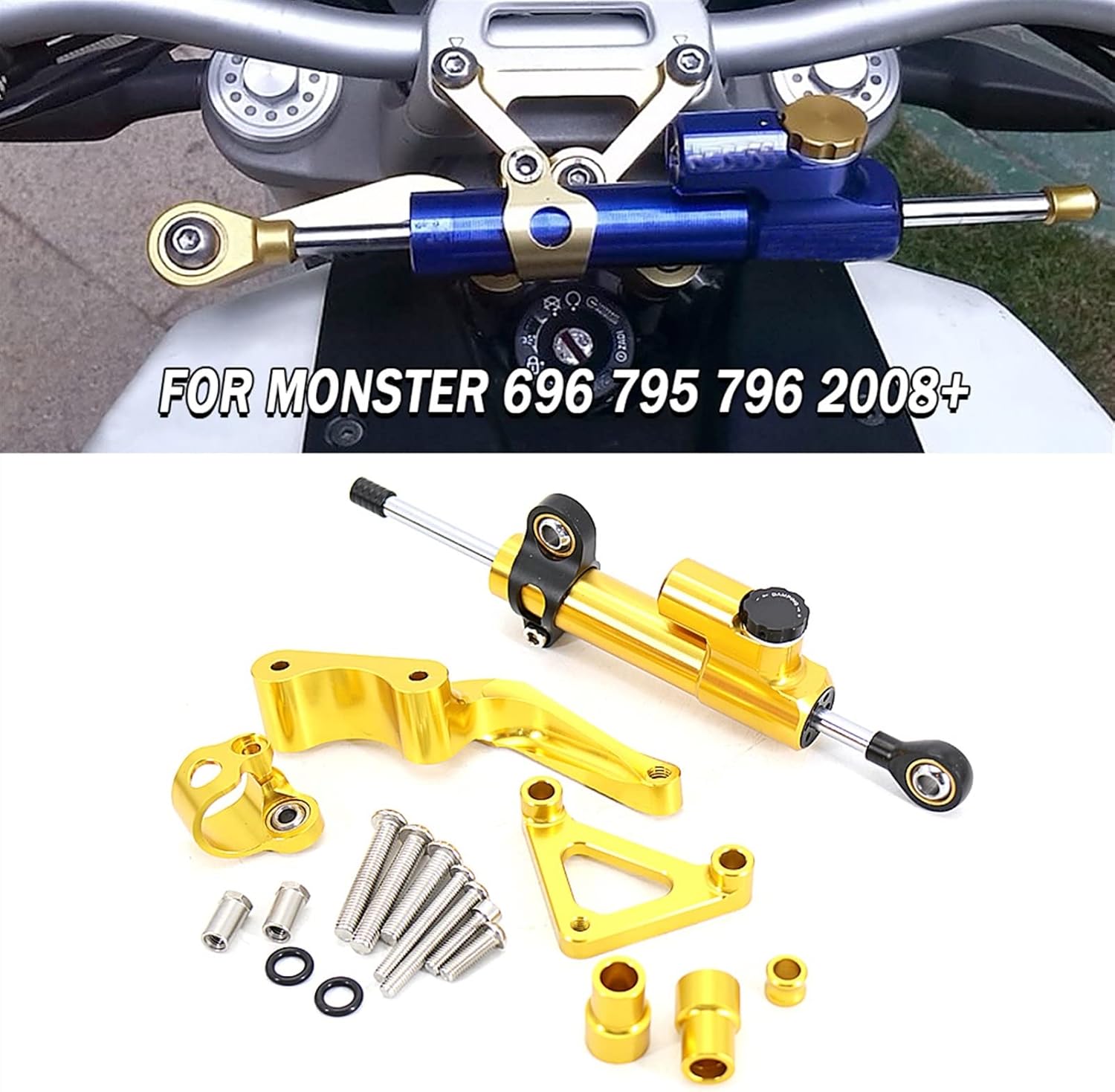 EZZON Carbon Motorcycle Steering Damper Stabilizer For Ducati 696 795 796 Dampers Mounting Bracket Support Kit(D)