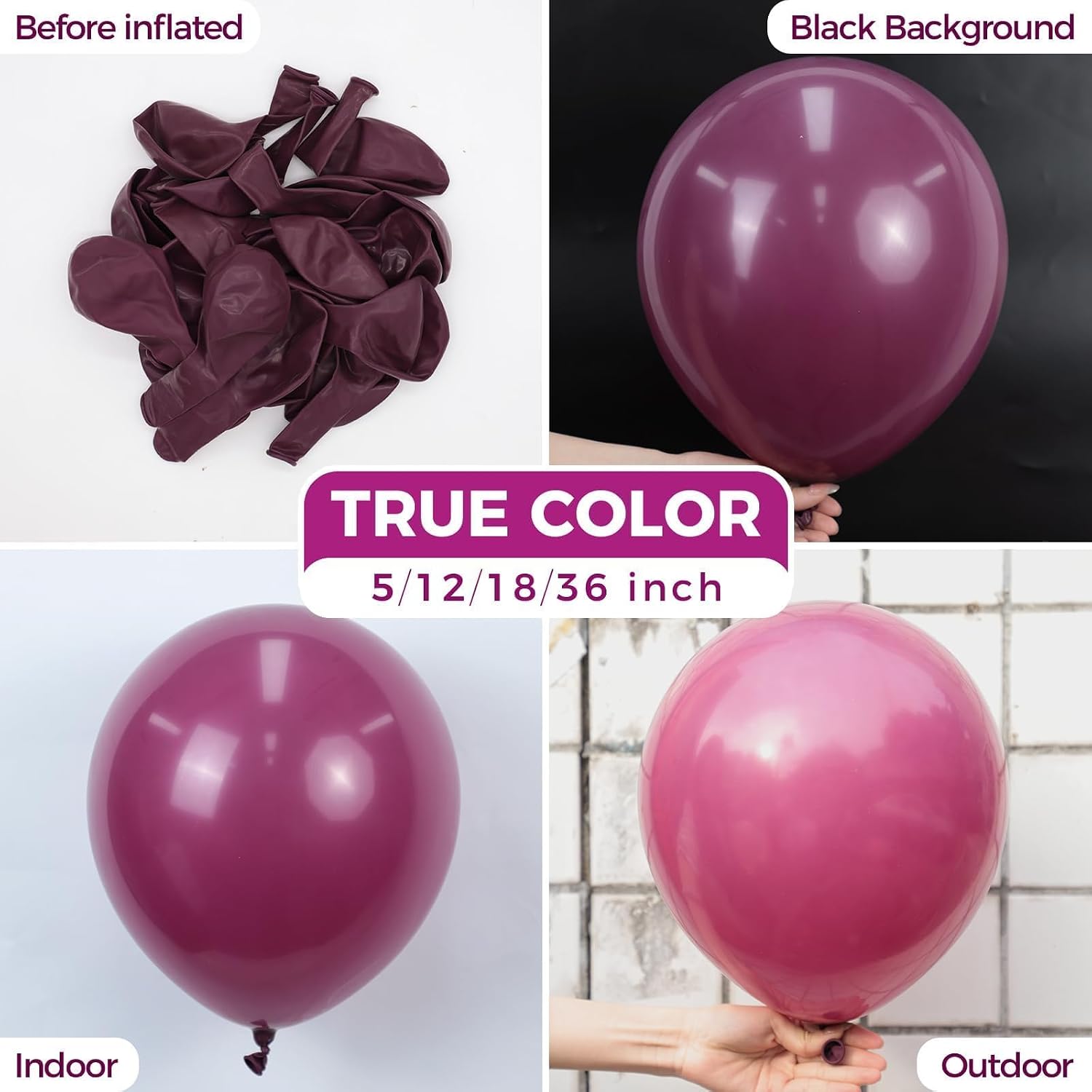 Bezente Dark Purple Latex Party Balloons - 100 Pack 12 inch Round Helium Dark Magenta Dusty Plum Royal Purple Boho Neutral Balloons for Butterfly Birthday Wedding Anniversary Party Decorations thumbnail
