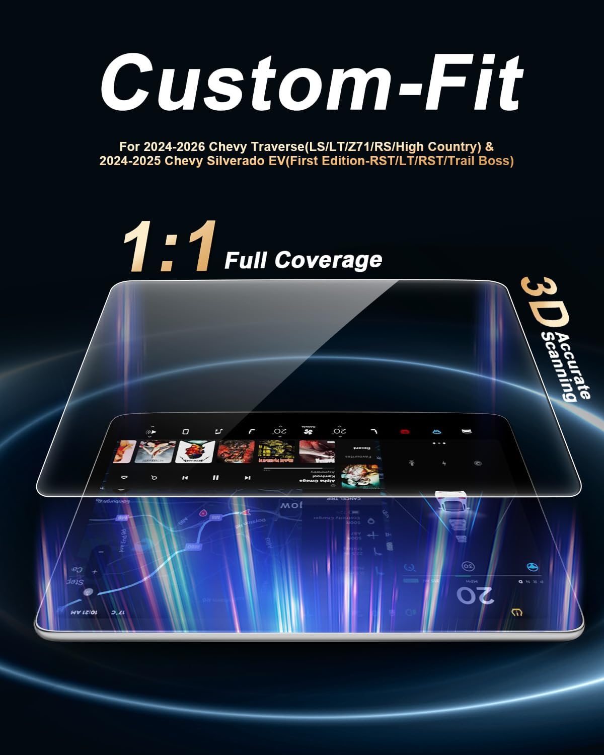 Matte Screen Protector For 2024-2026 Chevy Traverse & Silverado EV - 2 Pcs 17.7-Inch Navigation + 11-Inch Driver Information - Tempered Glass 2024-2026 Traverse/Silverado EV Accessories Anti-Glare