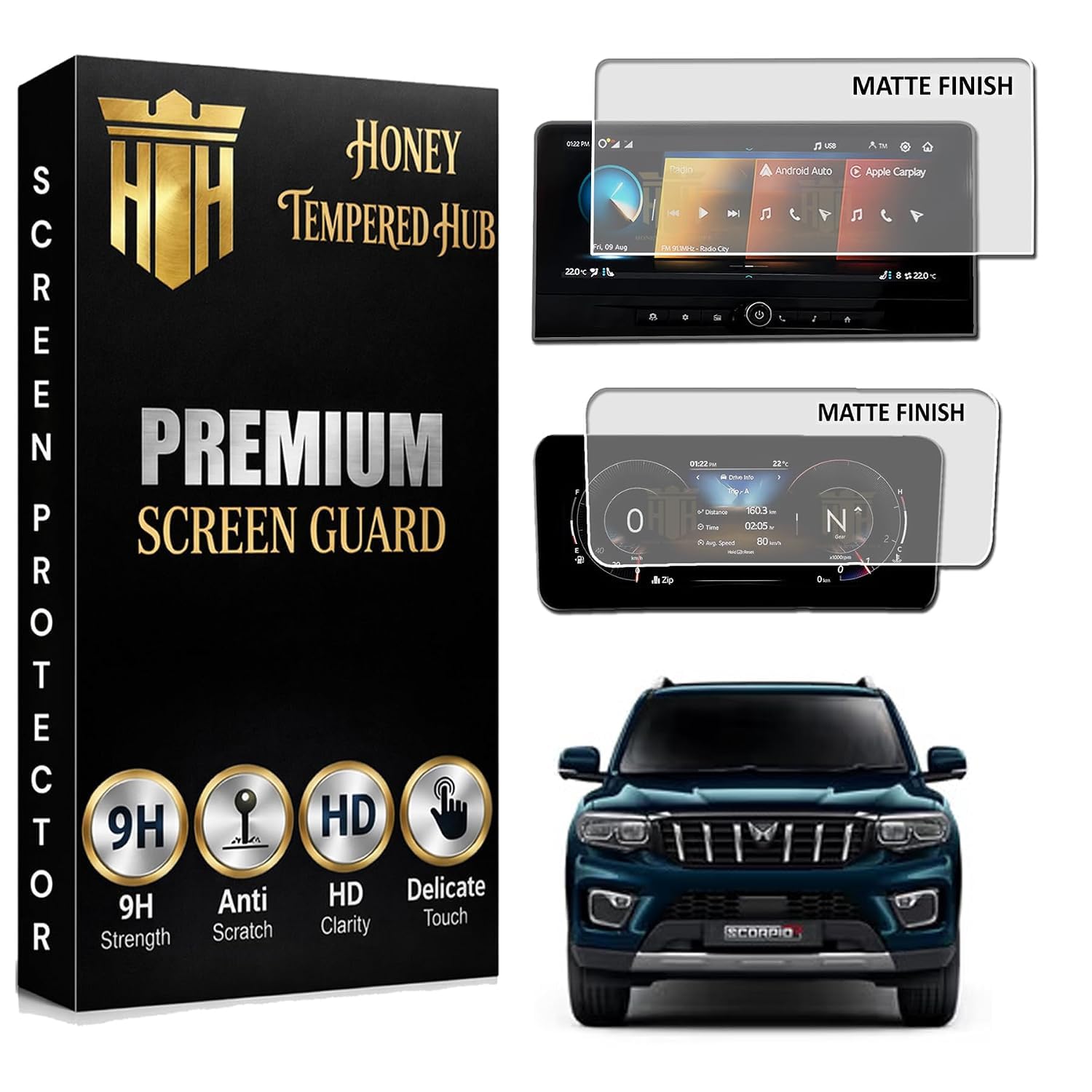 ( 2 pack matte ) screen guard for new mahindra scorpio n facelift 2026/ 12.3 inch infotainment +10.25 inch instrument cluster protector / anti scratch / anti fingerprint / new scorpio n facelift 2026 car display accessories [not tempered glass]