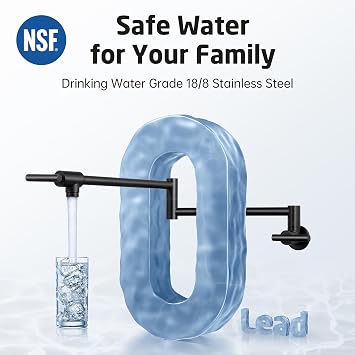 KES Pot Filler Faucet with Heat-Resistant Cartridge, 26 Black Pot Filler Over Stove, Wall Mount Kitchen Folding Faucet 360Swing Arm, No Lead Stainless Steel, NSF Certified, KN927LFF18-BK