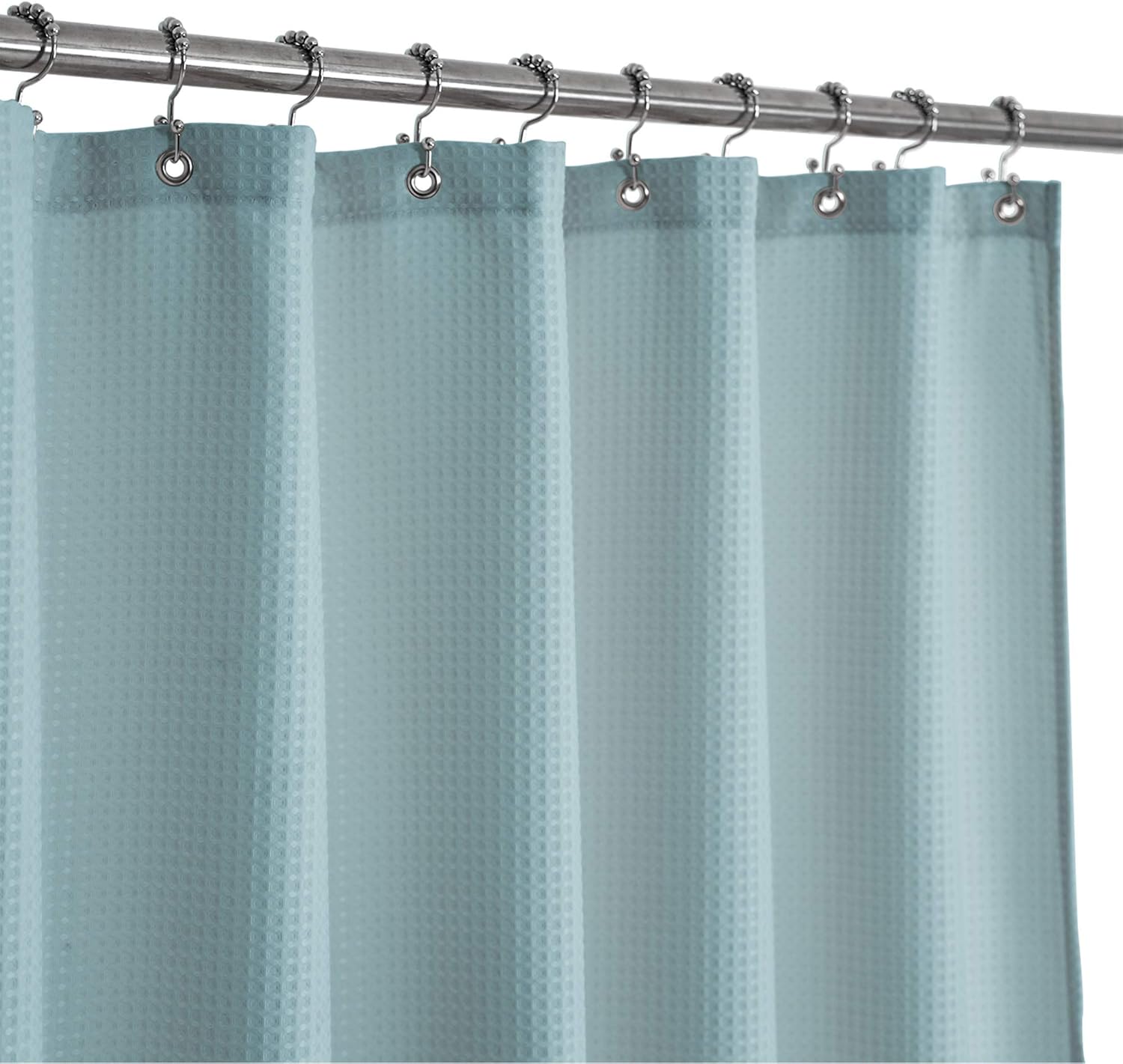 Barossa Design Waffle Weave Shower Curtain Hotel Luxury Spa, 230 GSM Heavy Duty Fabric, Water Repellent, Blue, 71"x72"