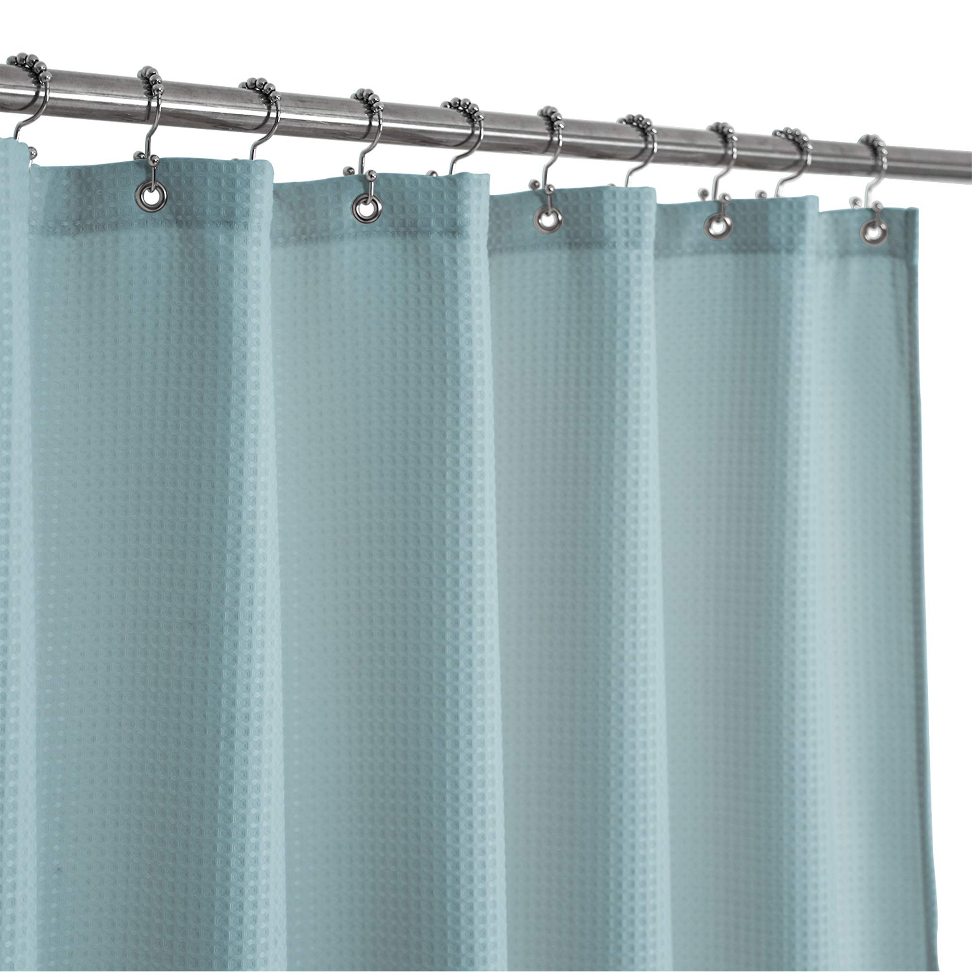 Barossa Design Stall Shower Curtain Fabric 36 x 72 Inch, Waffle Weave, Hotel Luxury Spa, 230 GSM Heavy Duty, Water Repellent, Blue Pique Pattern
