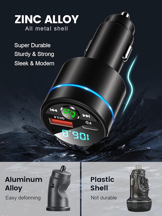 Transmisor FM Bluetooth 5.3 para Coche, Cargador Rápido PD 30W QC3.0 18W, Negro miniatura 2