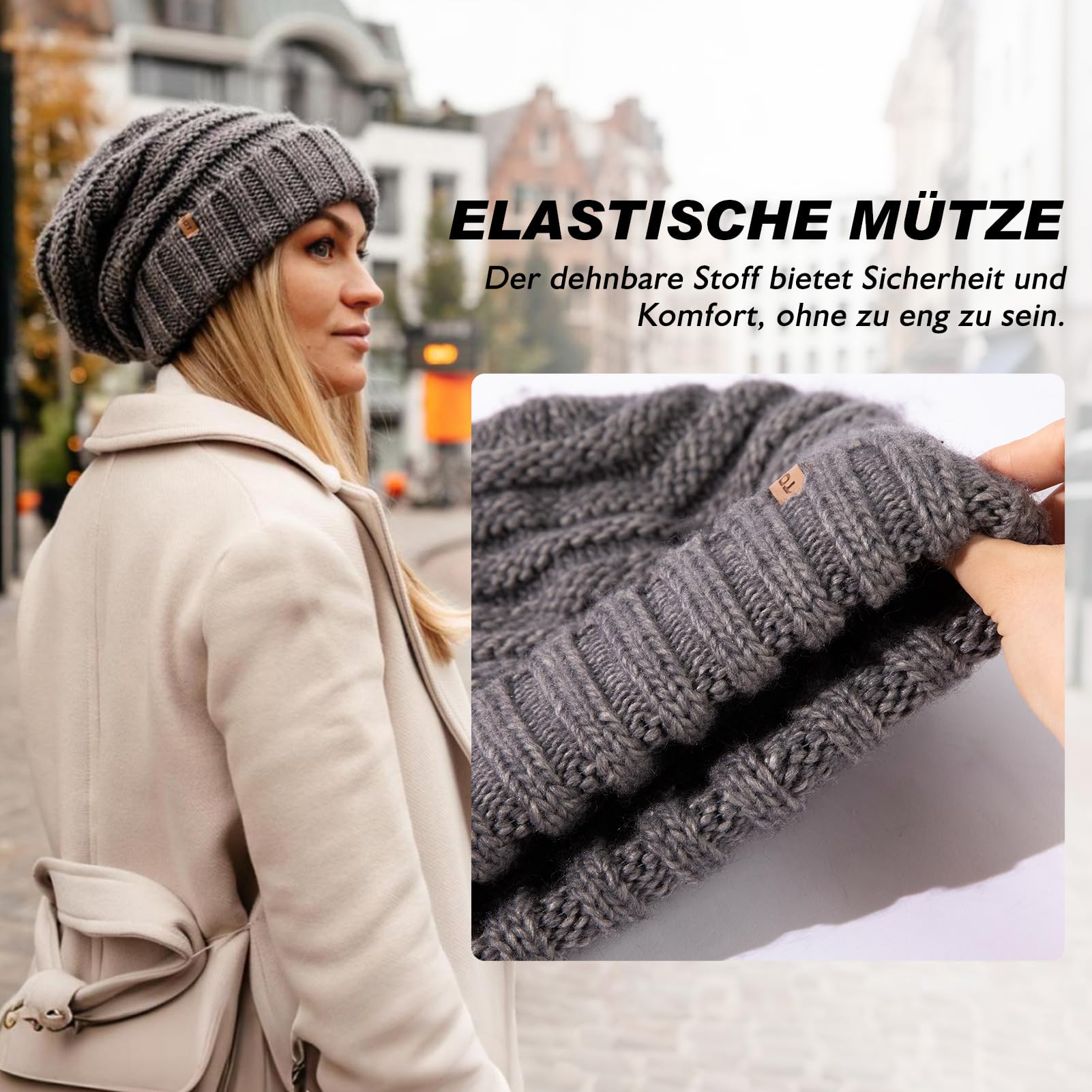 TOP-EX M/L/XL 100% wełna Slouch Beanie damska ciepła czapka zimowa czapka dzianinowa z podszewką polarową