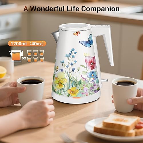 Miniatura 5 de Caldera de agua interior de acero inoxidable de doble pared de 1.2 L, inalámbrica, 1000 W de ebullición rápida con luz LED, cafetera y tetera