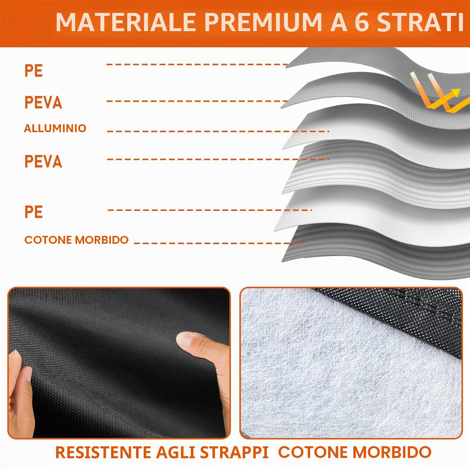 Telo copriauto impermeabile per Fiat Panda 2012-2024, 6 strati per esterni, per tutte le stagioni, protezione da sole, pioggia, UV, polvere, con cerniera per portiera, foderato in cotone, cinghia