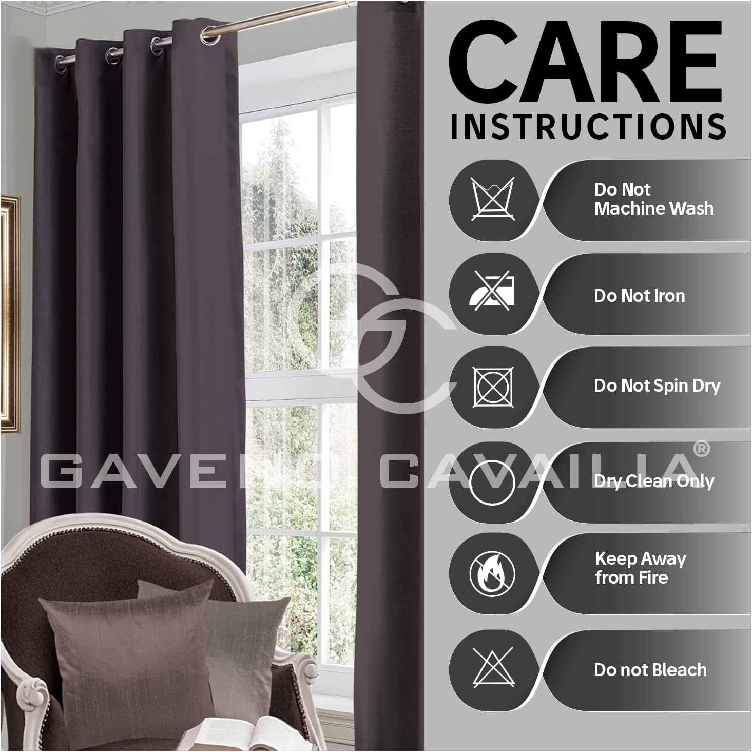 GC GAVENO CAVAILIA Eyelet Top Blackout Curtains Large Door Thermal Insulated Panels For Bedroom/Living Room, Charcoal, 66X72 Inch - Image 5