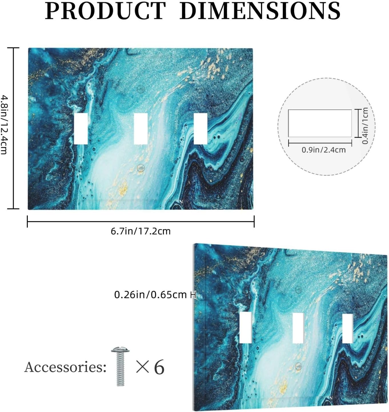 Abstract Blue Marble Fake Stone Texture Liquid Paint Gold 3 Gang Light Switch Plate Triple Toggle Wall Plate Decorative Electrical Faceplate for Bathroom Living Room Bedroom Art Panel Decor image 5