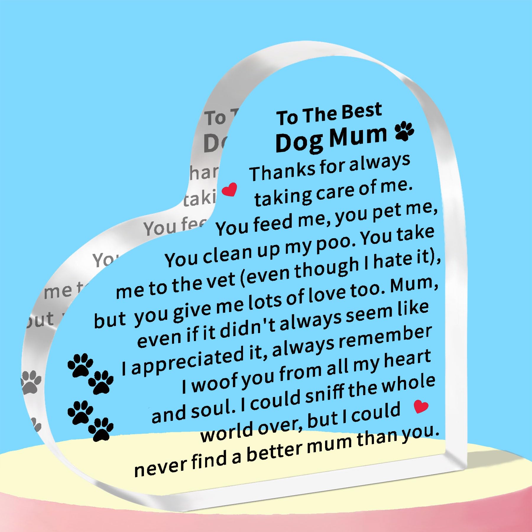 WTOPP Gifts For Dog Mum,Best Dog Mum Gifts,Mothers Day Gift From Dog To Humans Acrylic Plaque Gifts For Dog Owner Dog Mum Birthday Christmas Valentines Presents