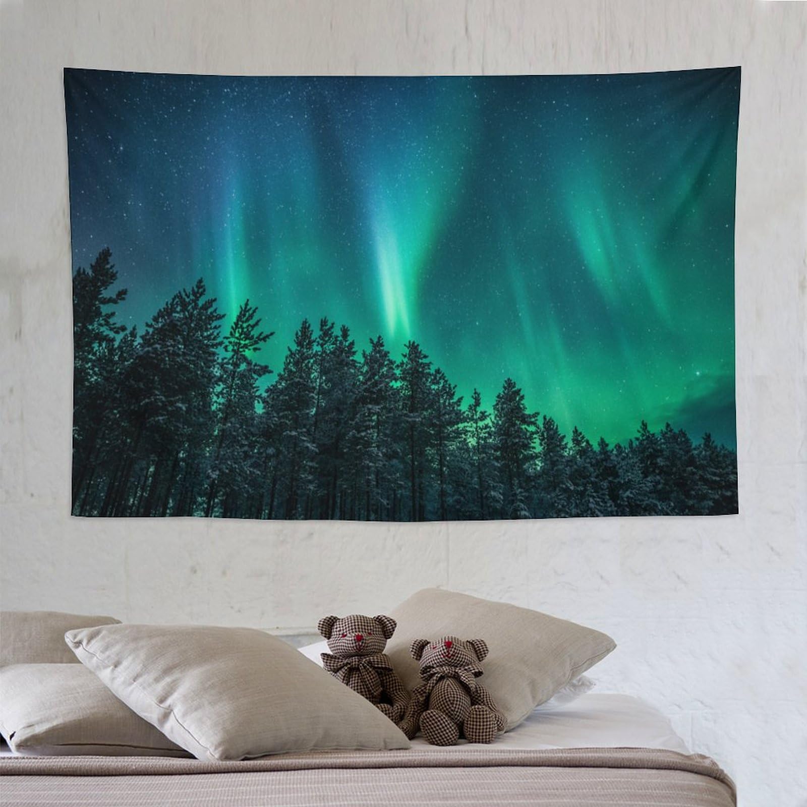 ZhiRain Northern Lights Tapestry Wall Hanging Forest Nature Aurora Borealis Starry Night Landscape Tapestries Home Decor for Living Room Bedroom