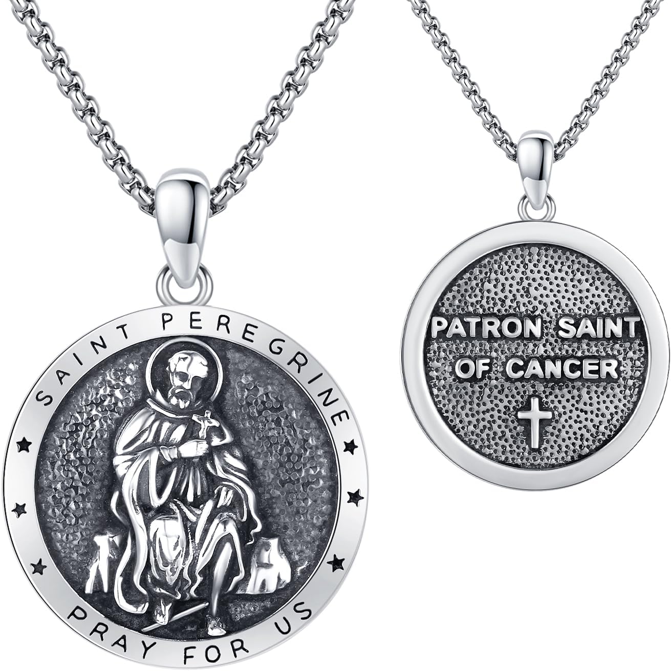 TwoAnts 925 Sterling Silver Patron Saint Medal Necklace Protection Catholic Jewelry Gifts for Men Women
