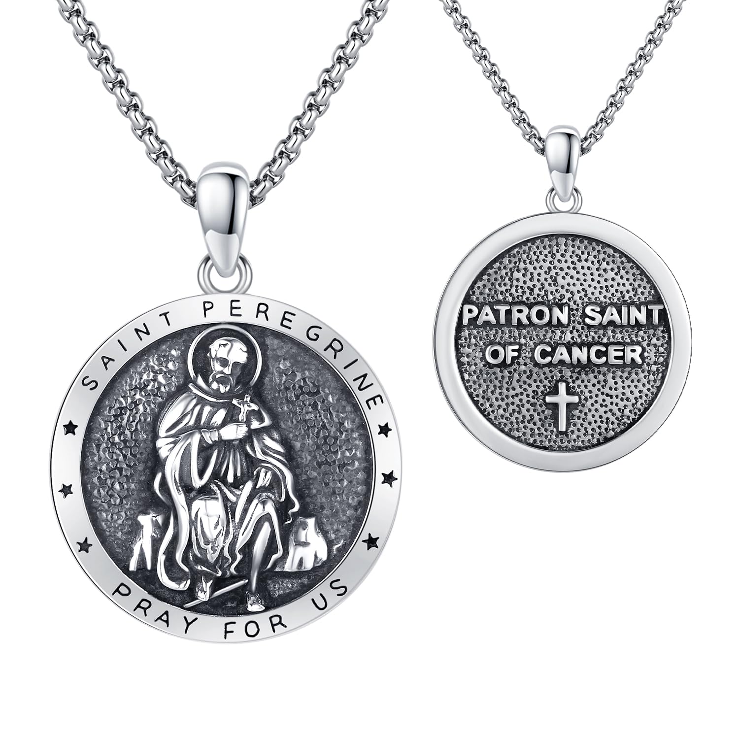 TwoAnts 925 Sterling Silver Patron Saint Medal Necklace Protection Catholic Jewelry Gifts for Men Women