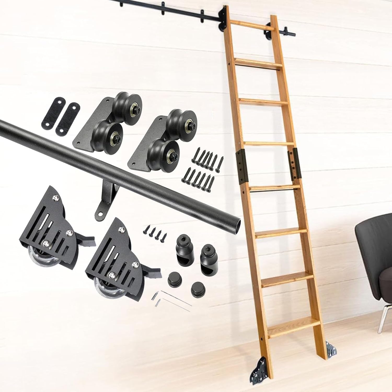 DFGHNBVC Rolling Ladder Hardware Sliding Rail Kit, 3.3Ft-20Ft Round Track/Rail,Mobile Ladder Track For Home/Indoor/Loft/Library, Floor Wheel With Brake,20Ft/600Cm Track Kit