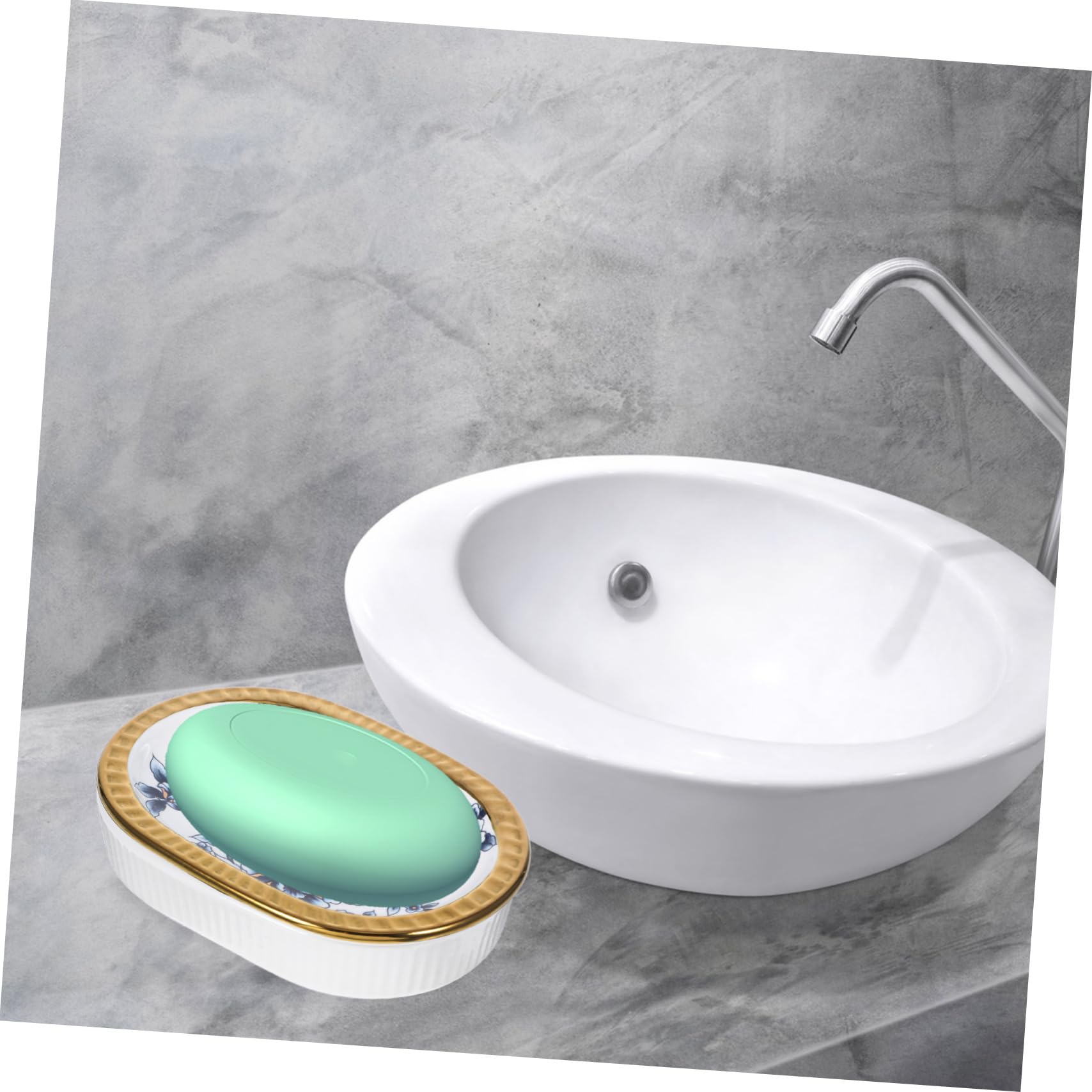 WOONEKY Jabonera de Cerámica Borde Dorado Diseño Simple y Elegante Doble Capa y Drenaje Rápido, Adecuado para Baño y Ducha